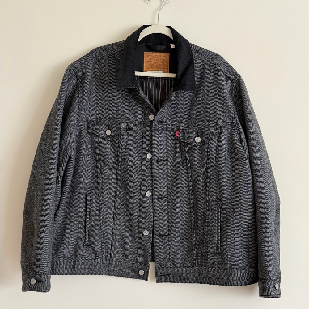 Levi’s Premium Herringbone Trucker Jacket Mens XXL Gray Wool Blend Lined
